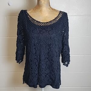 Navy Cotton Crochet Over Navy Tank Top